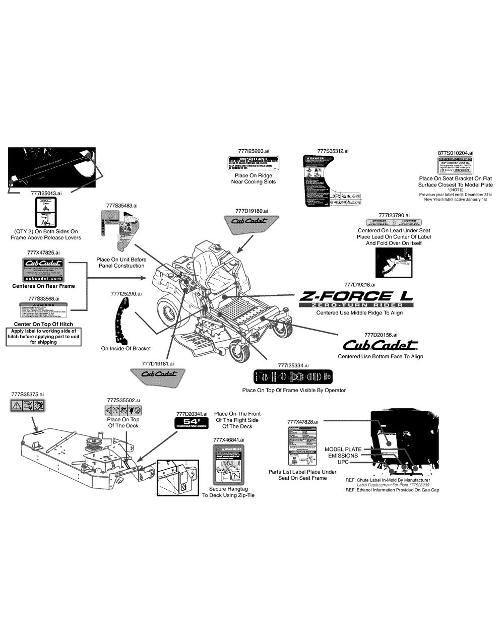 Label Map Z-Force L54 Diagram and Parts List for Z-FORCEL54 (17BSDALC010)(2015) Cub Cadet Lawn Tractor